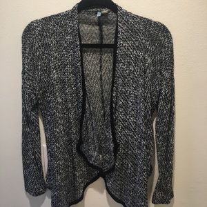 Open black and white knit cardigan